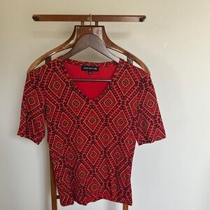 Jones New York Red and Black Patterned Blouse